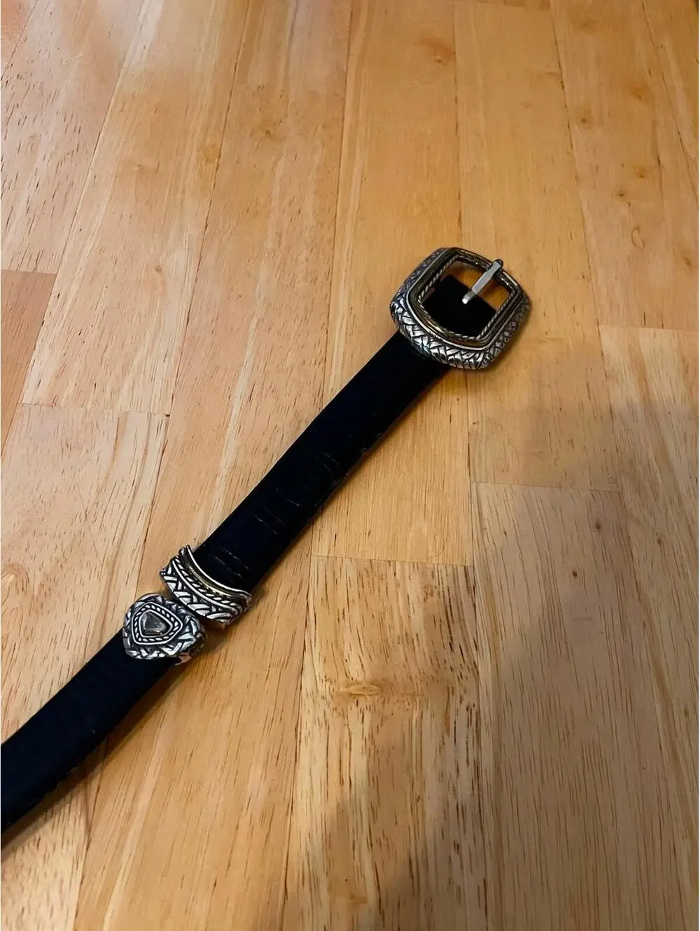 Vintage Brighton Western Black Leather Croc Embossed Belt Silver Buckle Cowgirl